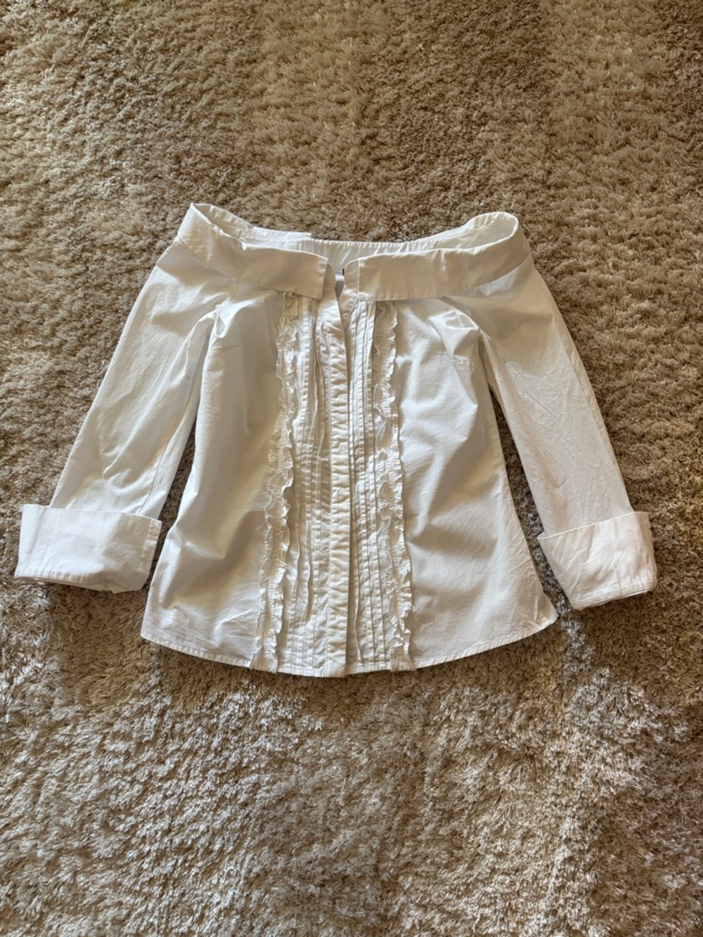 White Off-Shoulder Ruffle Front Blouse - Picture 2 of 5